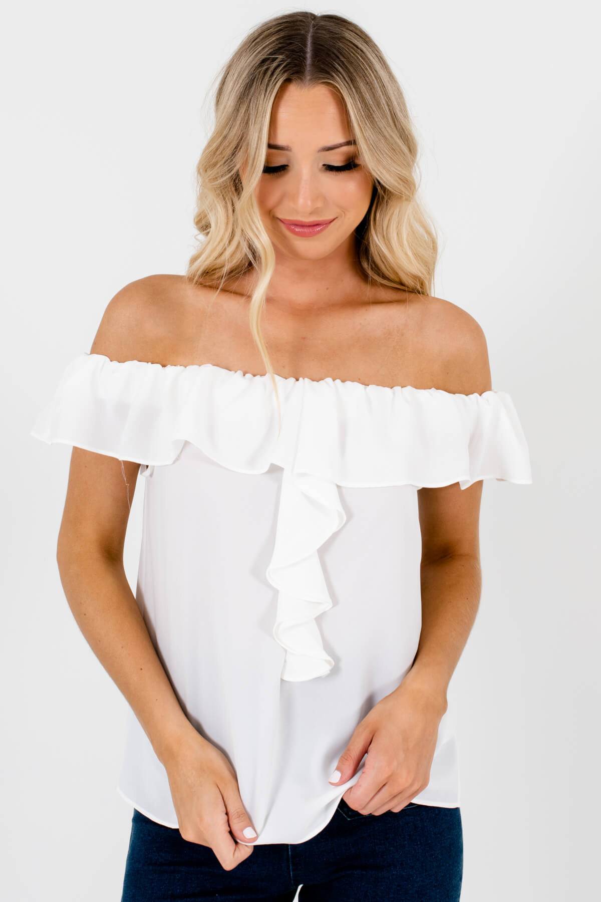 Women's White Trendy Style Boutique Tops