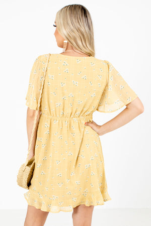 Women's Yellow Elastic Waistband Boutique Mini Dress