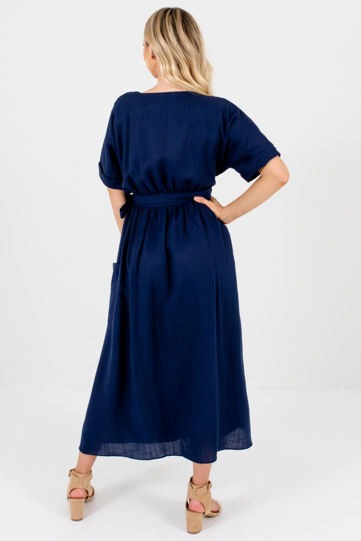 Dark Navy Blue Wrap Maxi Dresses Affordable Online Boutique