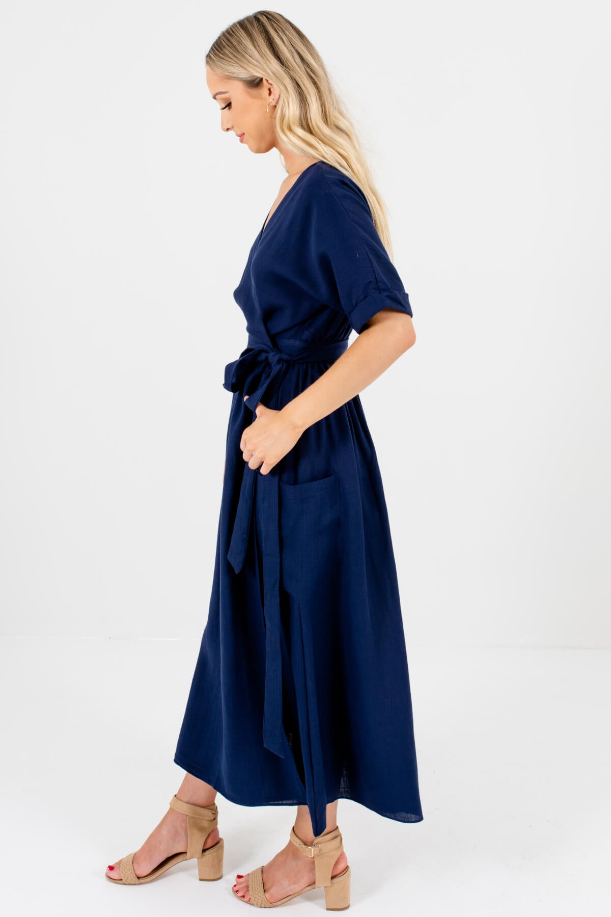 Navy Blue Wrap Maxi Dresses Affordable Online Boutique