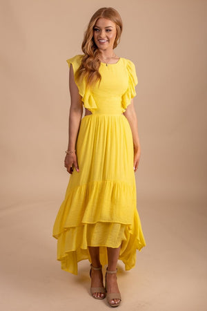 Yellow maxi dress with tiers 