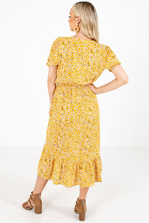 Women's Yellow Elastic Waistband Boutqiue Midi Dress