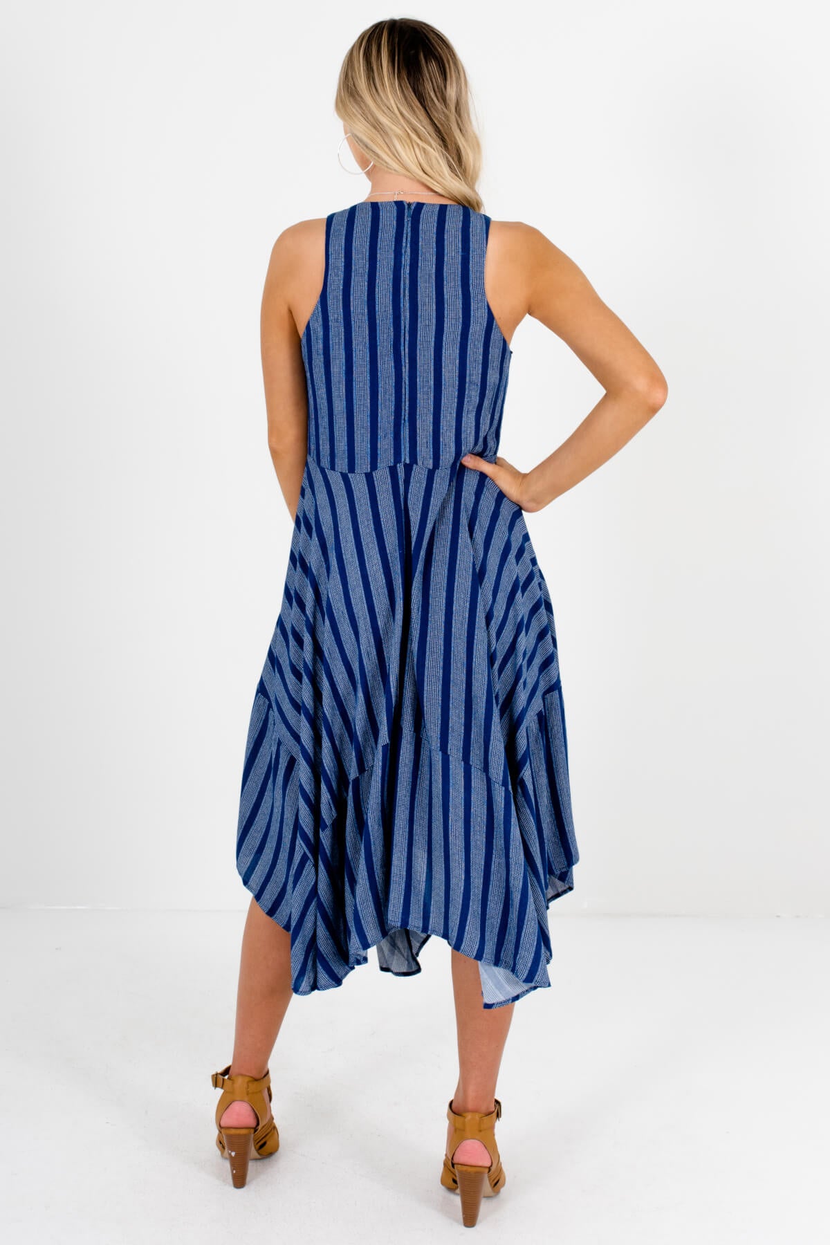 Women's Blue Asymmetrical Hem Boutique Dresses