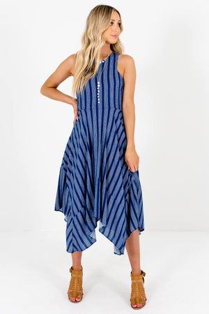 Blue and White Stripe Patterned Boutique Dresses for Women