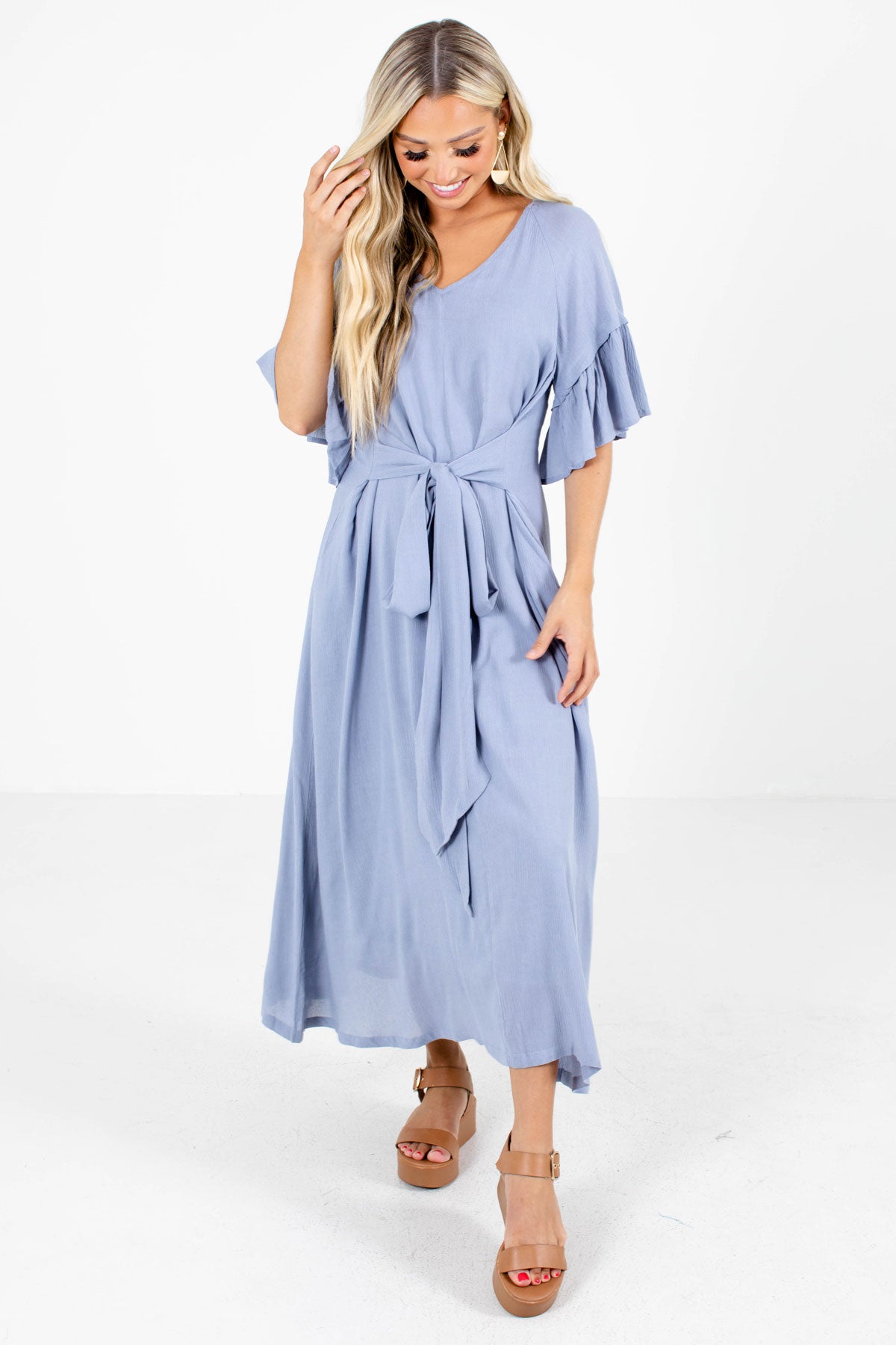 Blue Flowy Silhouette Boutique Maxi Dresses for Women