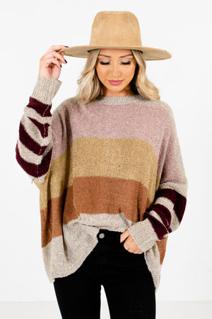 Women's Beige Round Neckline Boutique Sweaters