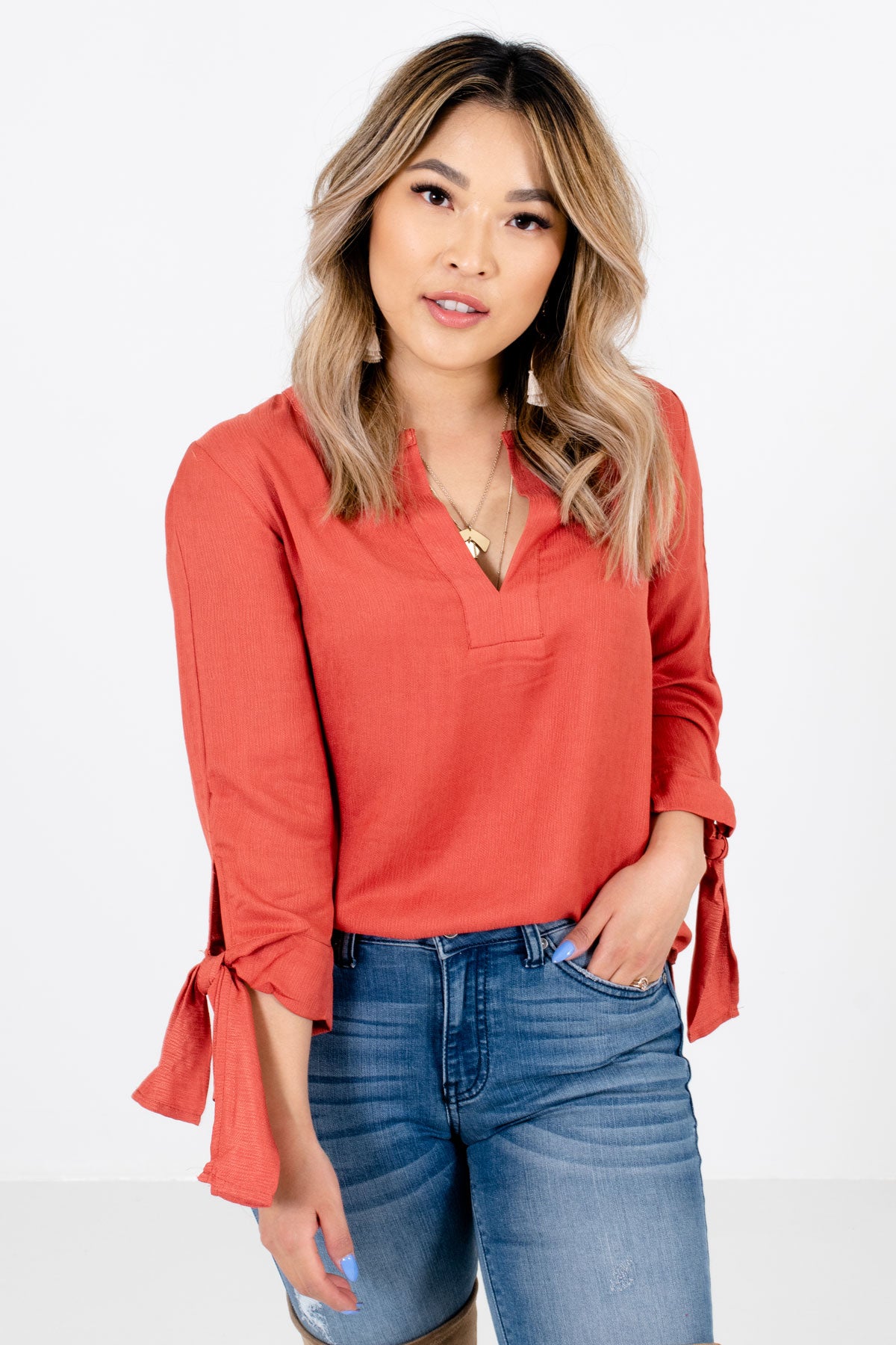 Women’s Dark Coral Lightweight High-Quality Material Boutique Blouse