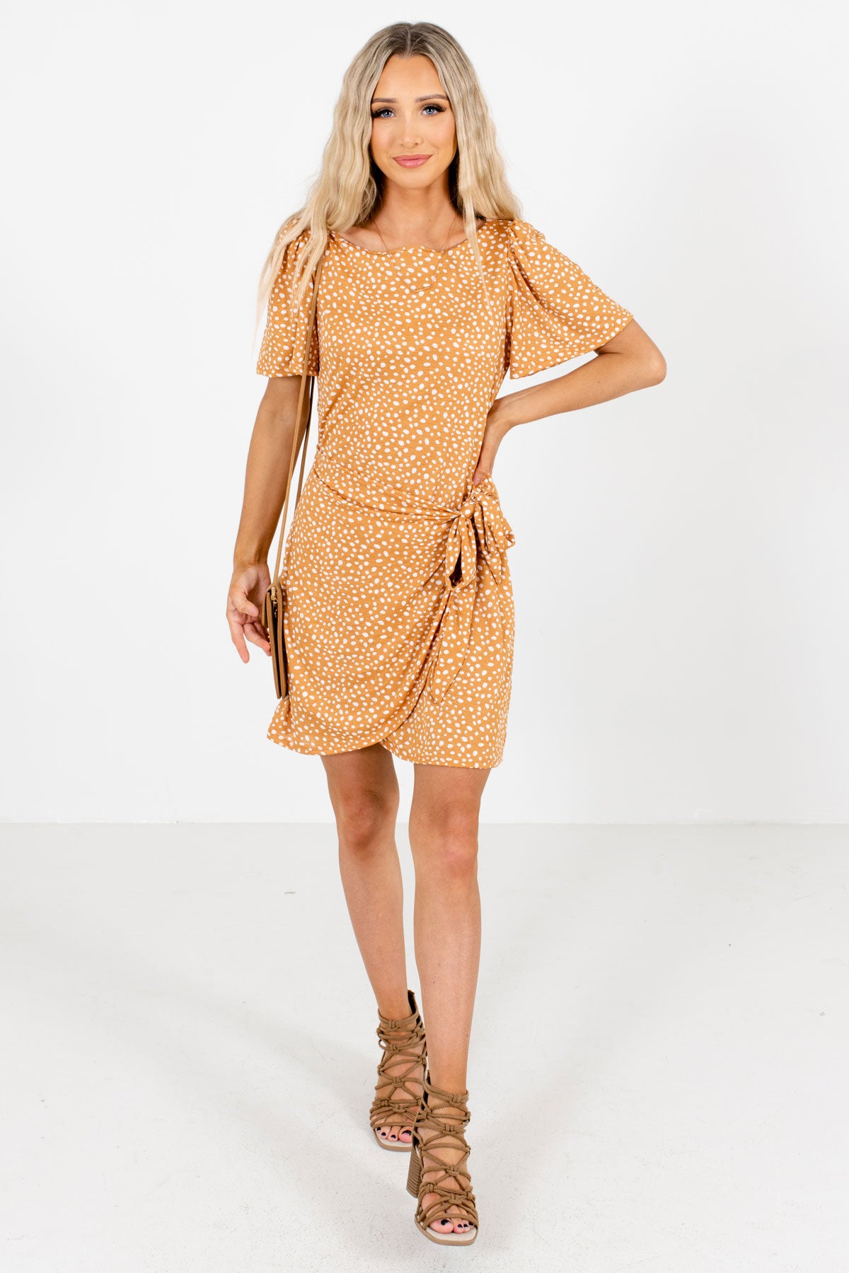 Women's Orange High-Quality Stretchy Material Boutique Mini Dress