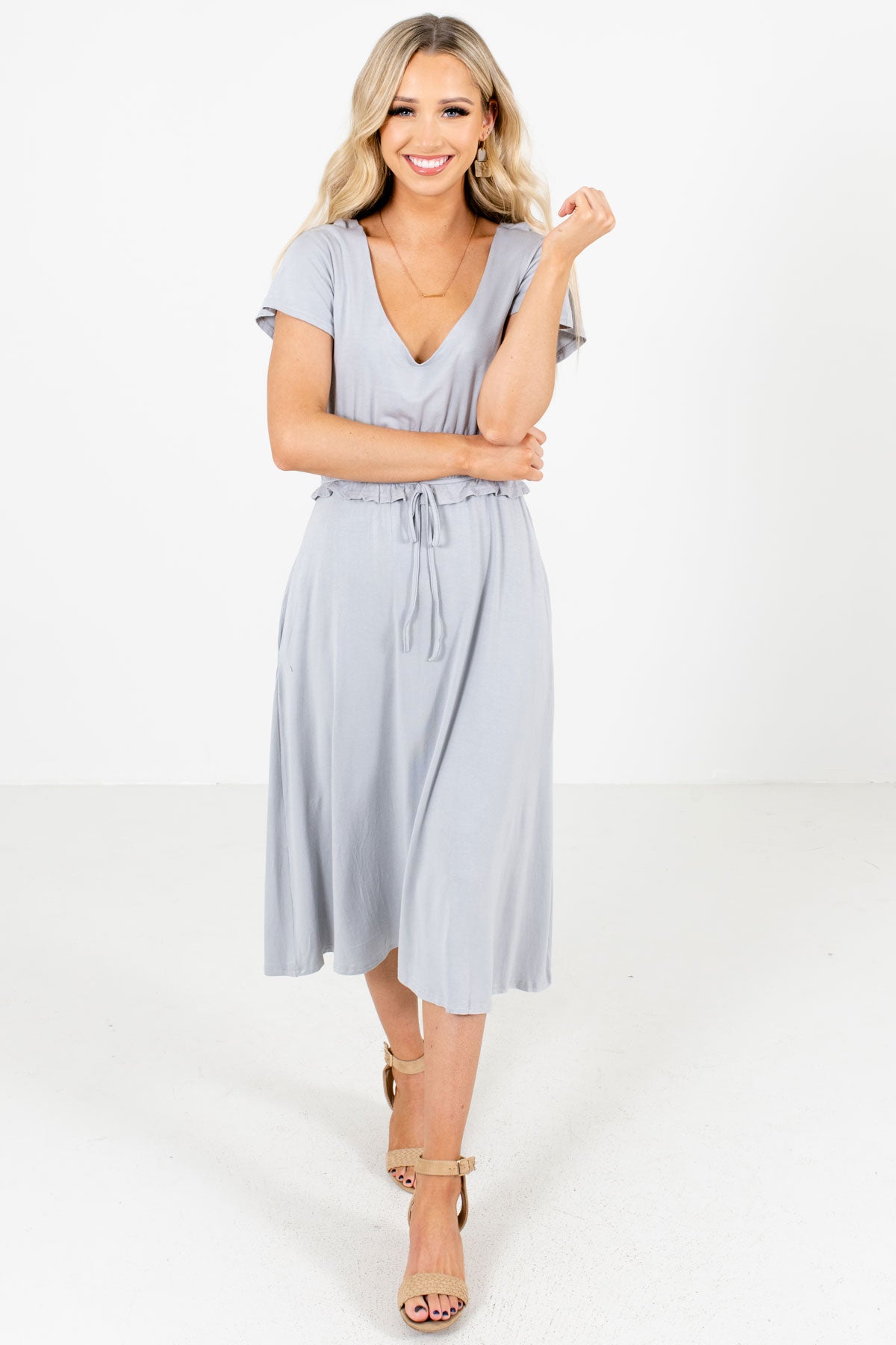 Light Blue Cute and Comfortable Boutique Midi Dresses for Women 