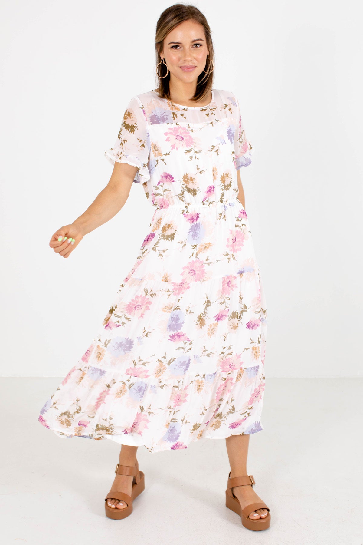 Sweet Surrender White Floral Midi Dress | Boutique Dress - Bella Ella ...