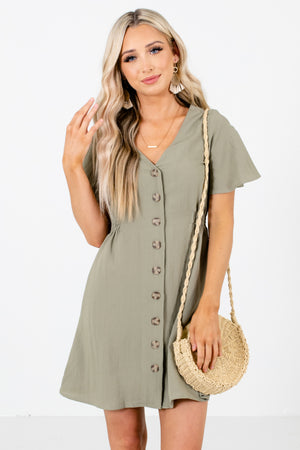 Olive Button-Up Front Boutique Mini Dresses for Women