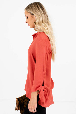 Dark Coral High-Low Hem Boutique Blouses for Women