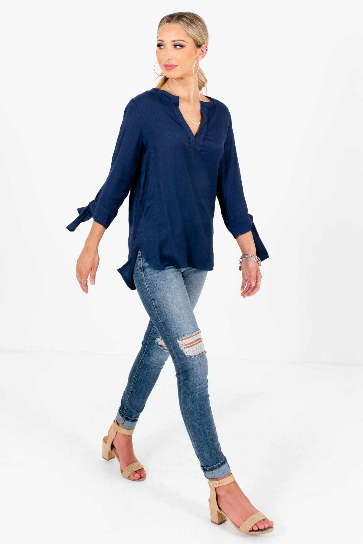 Navy Blue Cute and Comfortable Boutique Blouses for Women