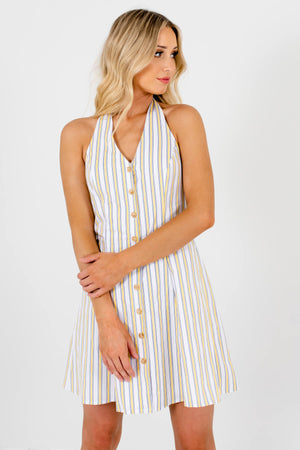 White Striped Fully Lined Boutique Mini Dresses for Women