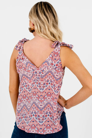 Women's Red Patterned Front and Back V-Neckline Boutique Tank Top