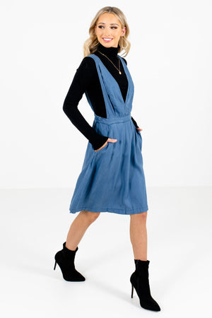 Women's Blue Flowy Silhouette Boutique Knee-Length Dress