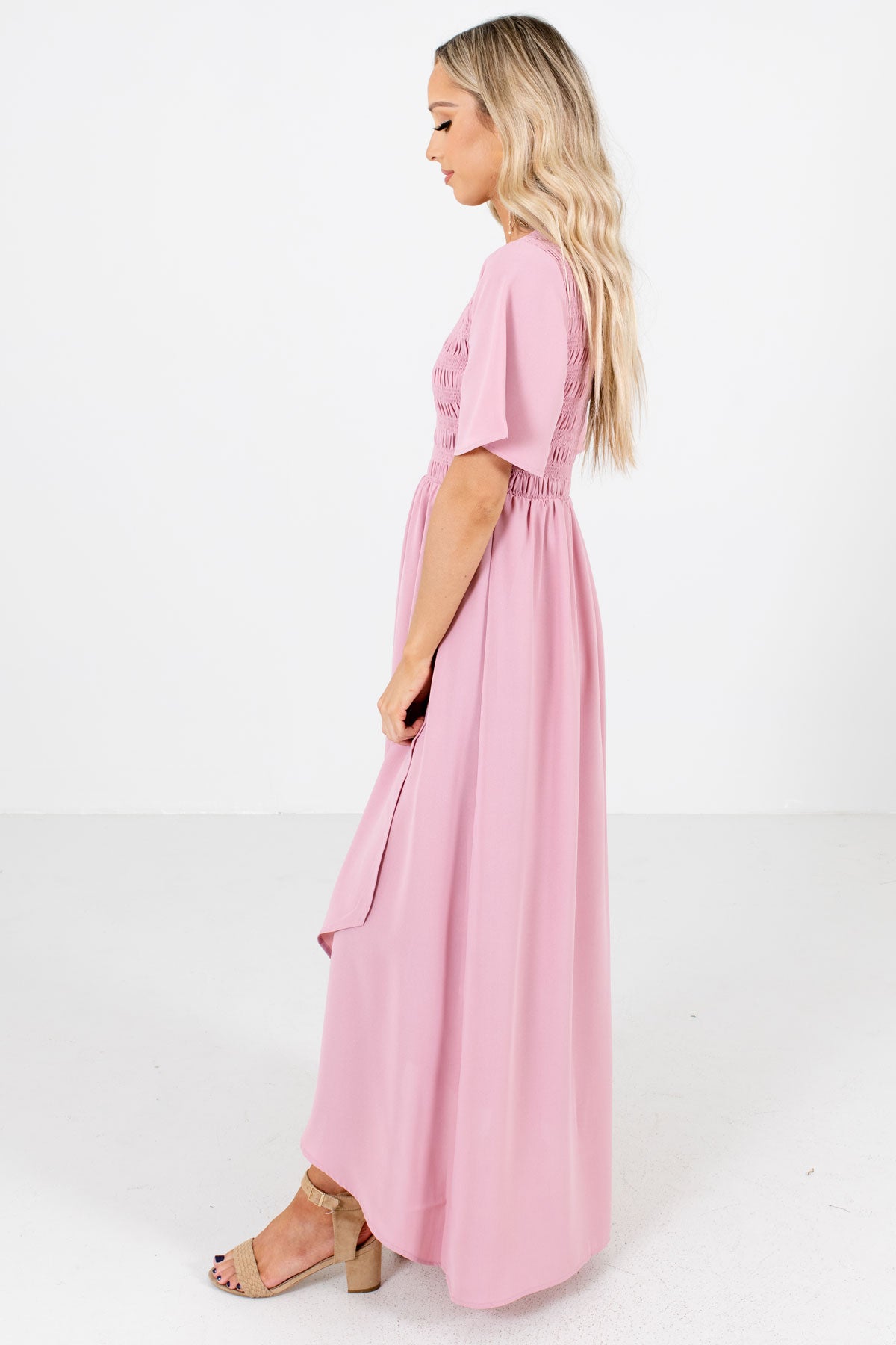 Pink V-Neckline Boutique Maxi Dresses for Women
