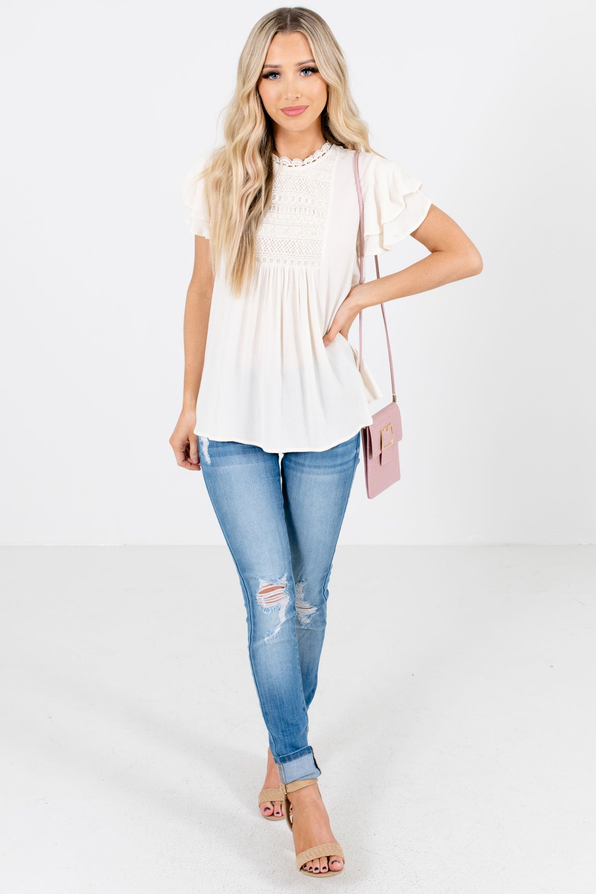 Women's Cream Spring and Summertime Boutique Blouse