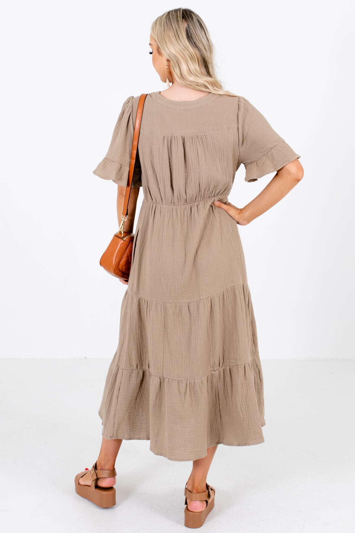 Women's Olive Boutique Midi Dresses with Pockets