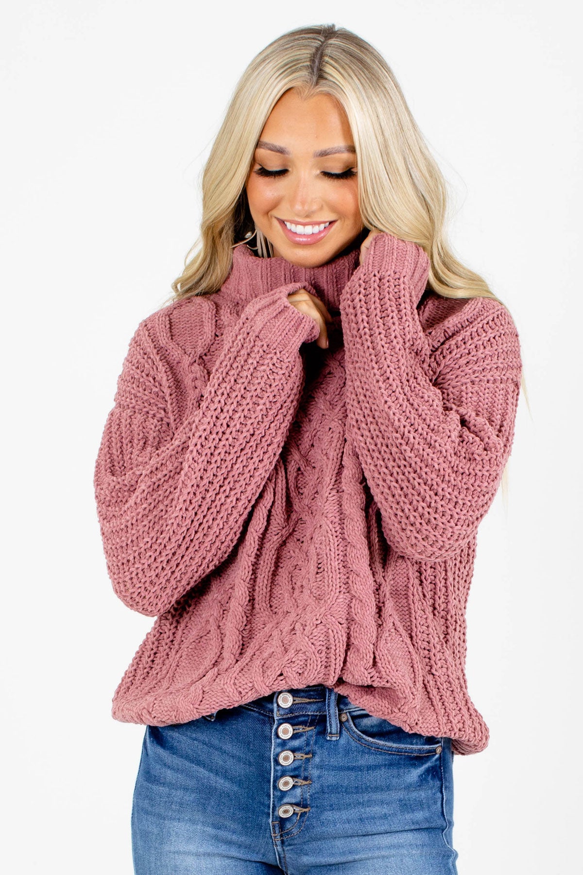 Pink Turtleneck Style Boutique Sweaters for Women