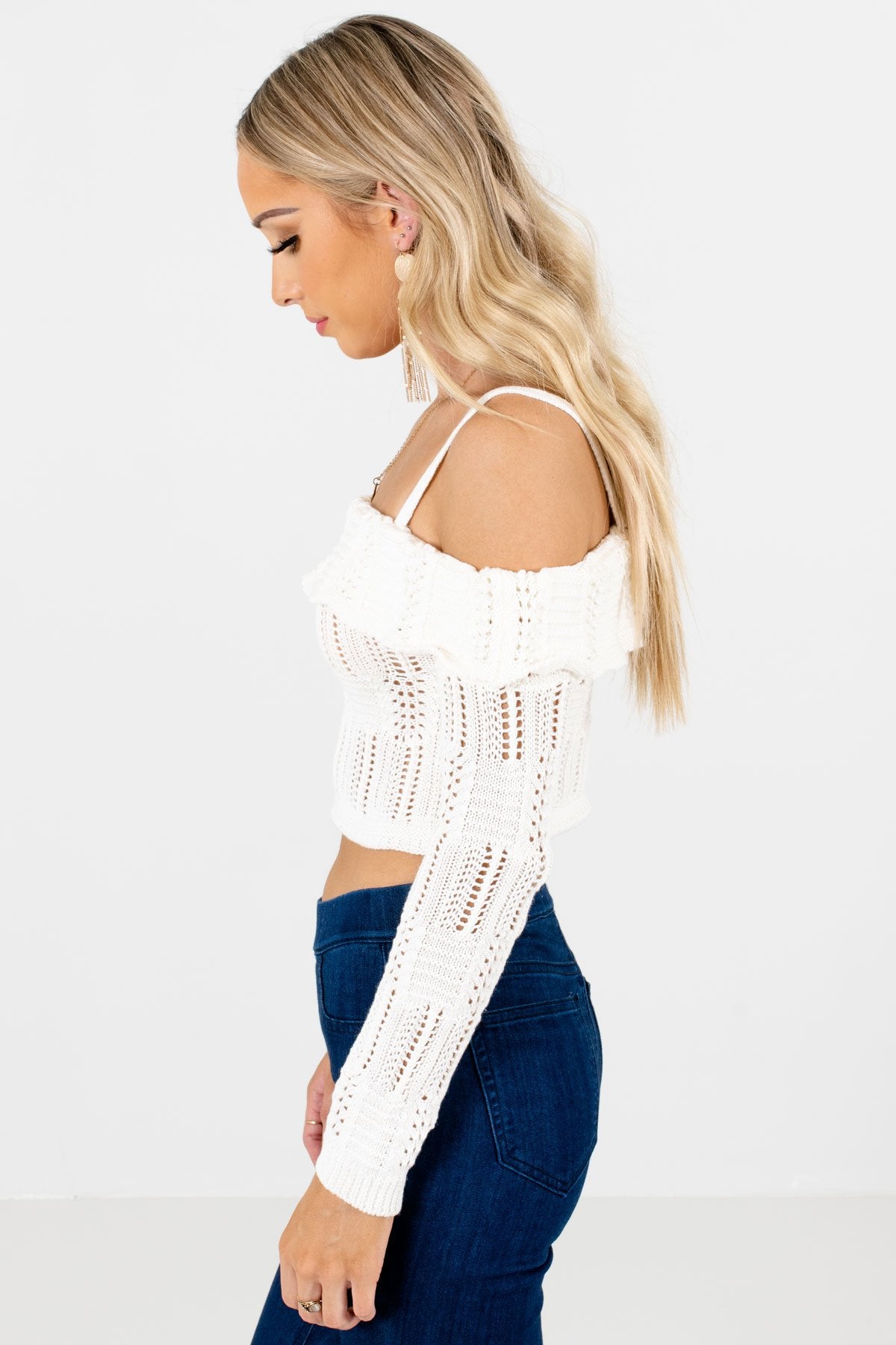 Cream Cropped Length Boutique Tops for Women