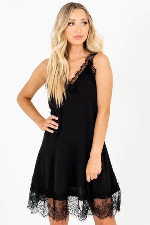 Black Eyelash Lace Fit-and-Flare Mini Dresses Affordable Online Boutique