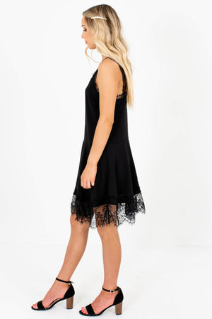 Black Eyelash Lace Fit-and-Flare Mini Dresses with Zipper Back
