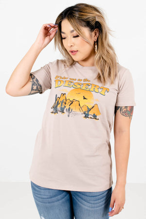 Women's Taupe Brown Casual Everyday Boutique T-Shirt