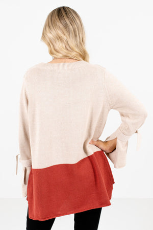 Women's Beige Self-Tie Sleeve Boutique Sweater