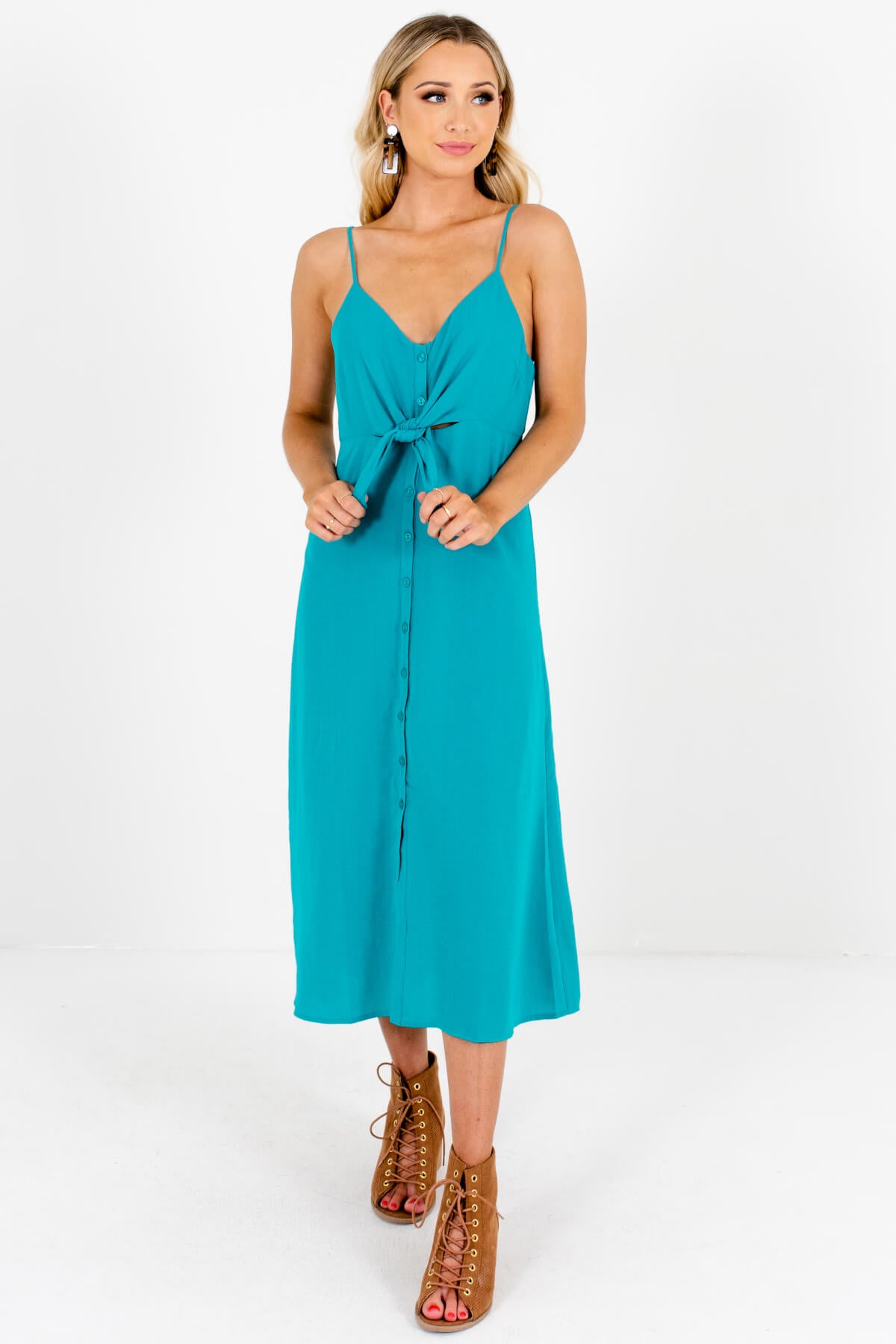 Turquoise Green Teal Button-Up Midi Dresses for Women
