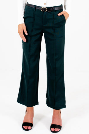 Dark Teal Green Seam Detail Boutique Slacks for Women