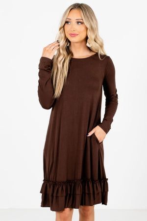 Women's Brown Boutique Knee-Length Dresses with Pockets