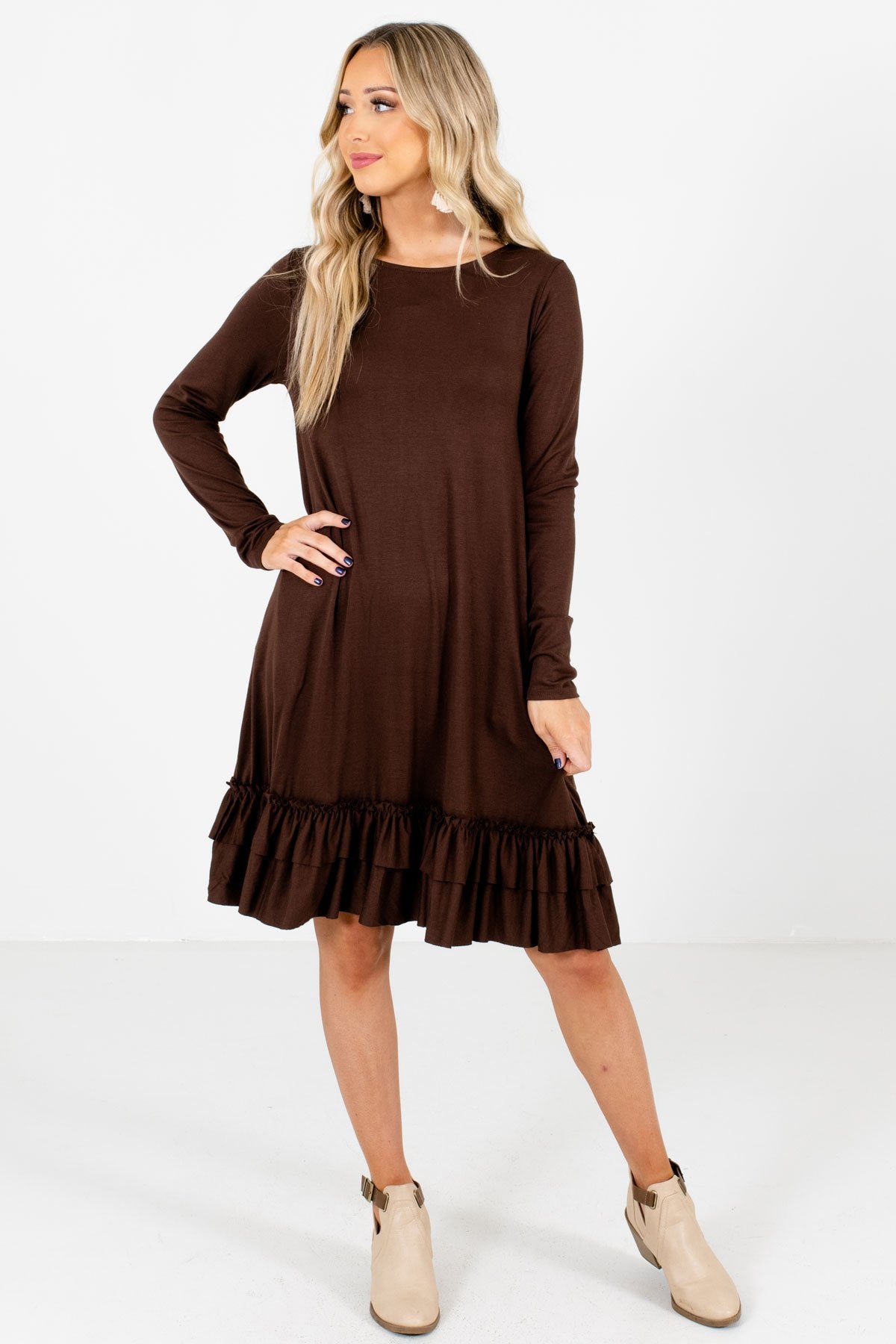 Women's Brown High-Quality Boutique Knee-Length Dresses