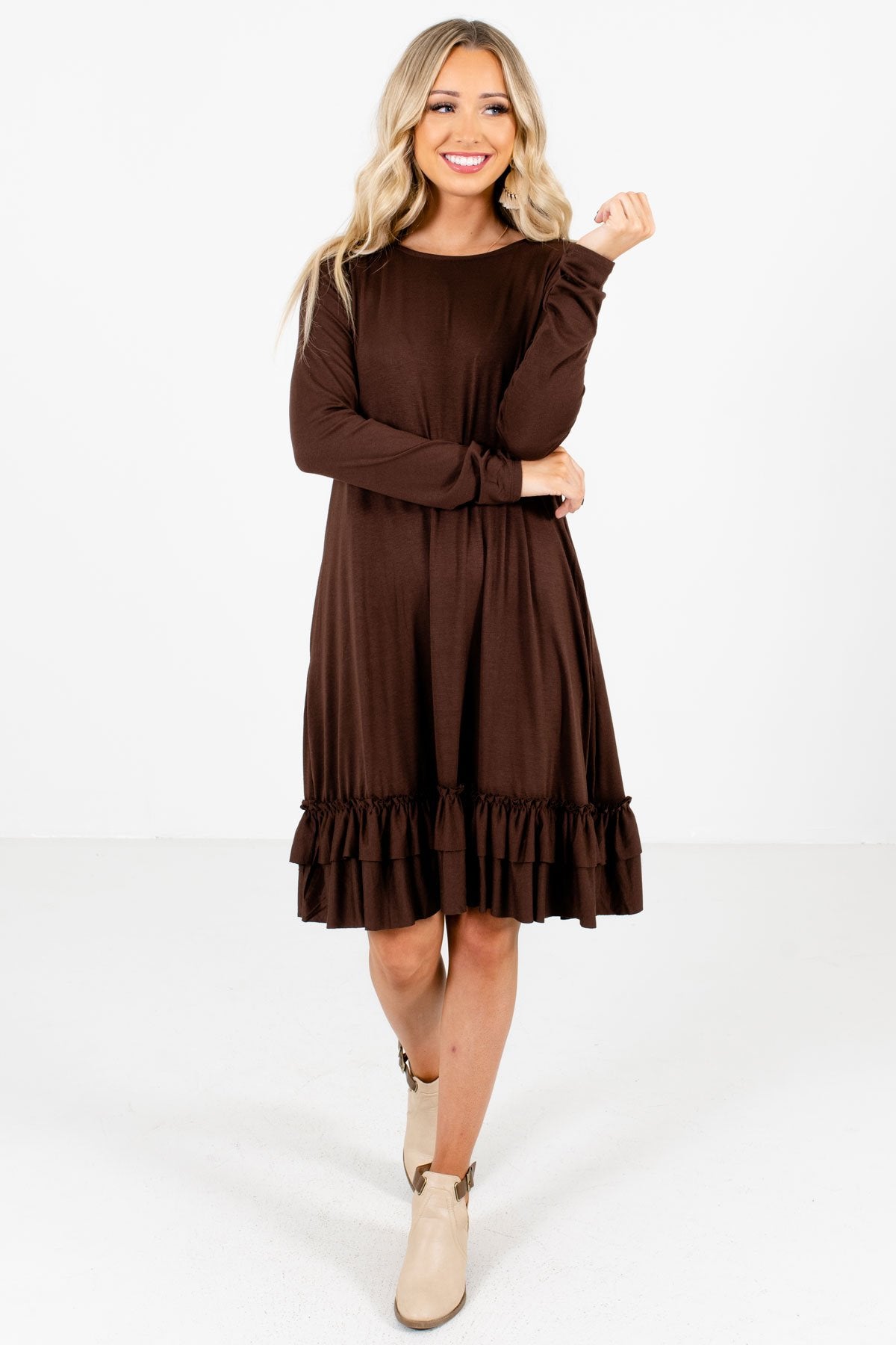 Brown Cute and Comfortable Boutique Knee-Length Dresses for Women