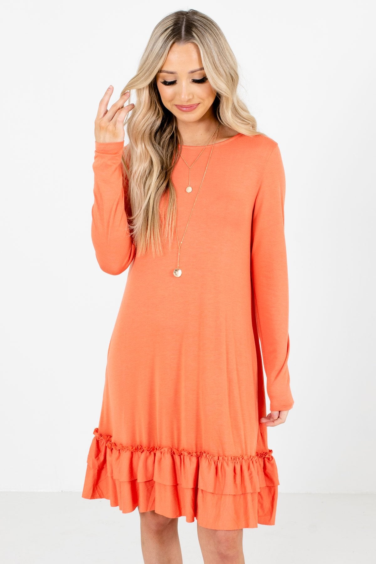 Orange Ruffled Hem Boutique Knee-Length Dresses for Women