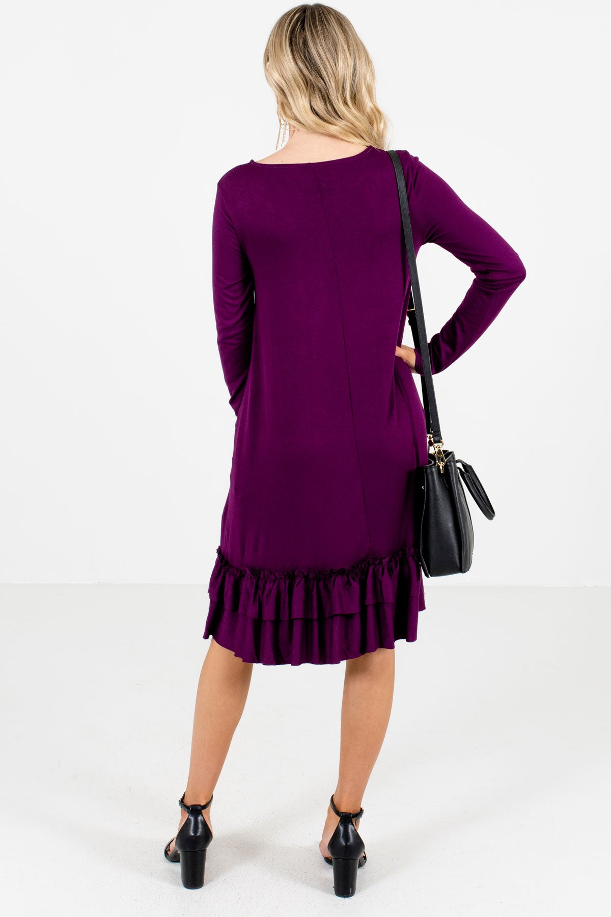 Women's Purple Long Sleeve Boutique Knee-Length Dress