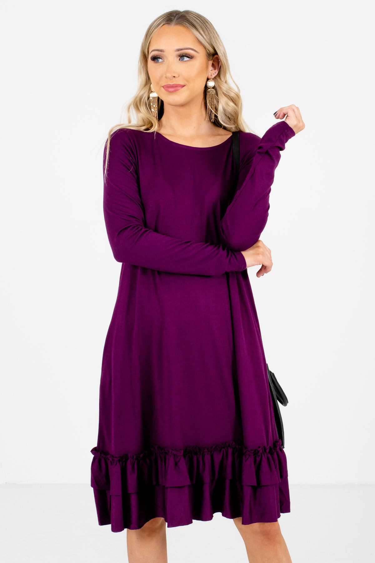 Purple Ruffled Hem Boutique Knee-Length Dresses for Women