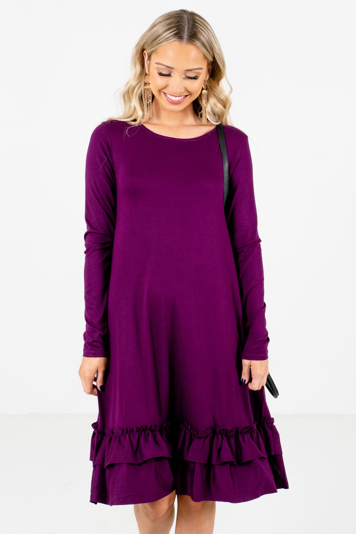 Women's Purple Boutique Knee-Length Dresses with Pockets