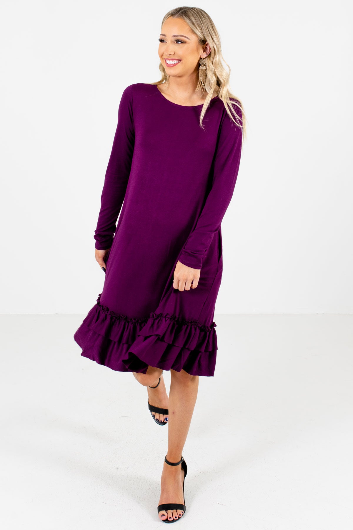 purple knee length dress