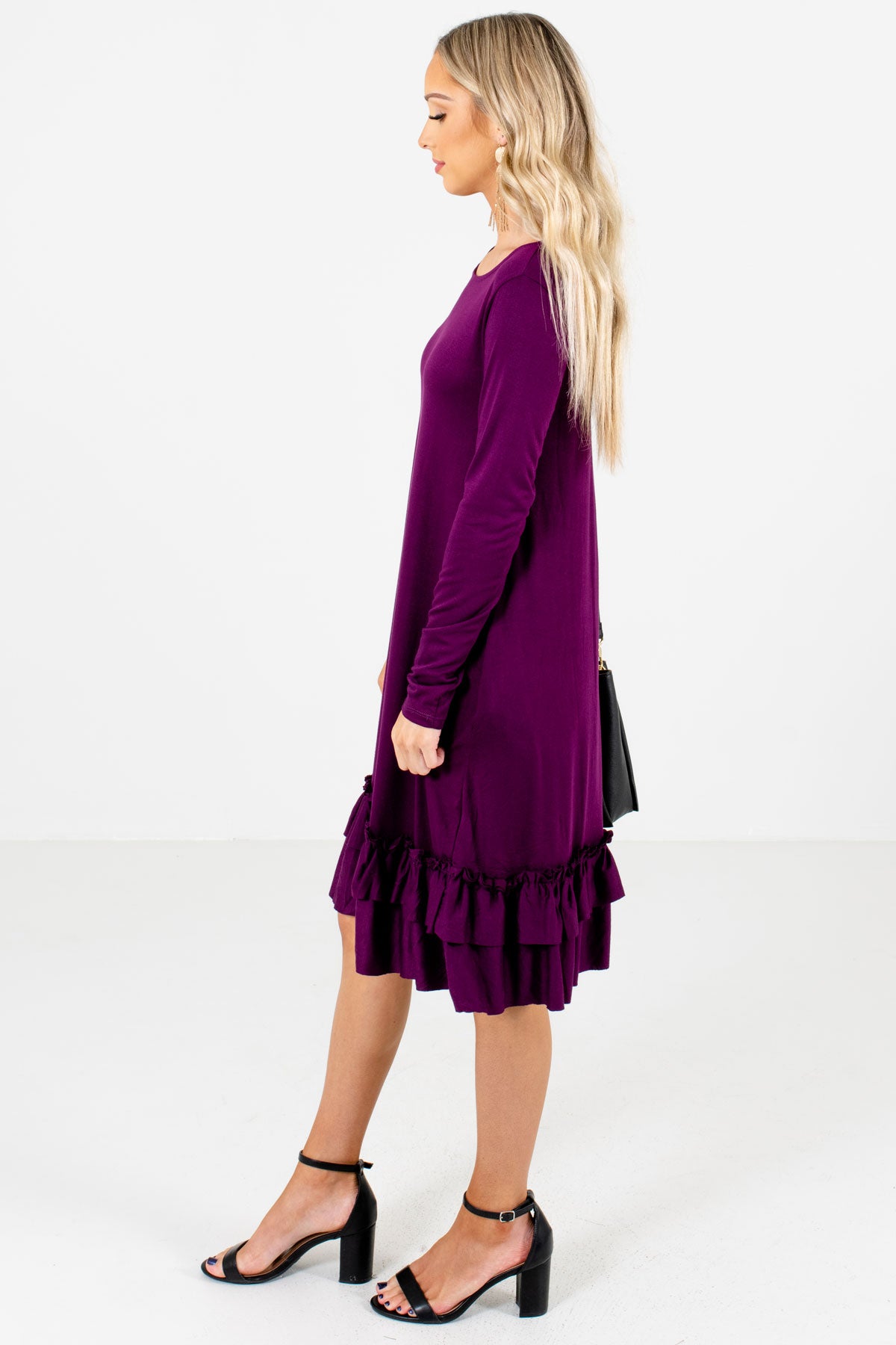 Purple Round Neckline Boutique Knee-Length Dresses for Women