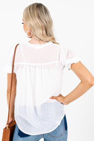 Women's White Pleated Accented Boutique Blouse