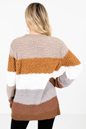 Women's Brown High-Quality, Popcorn Knit Material Boutique Sweater