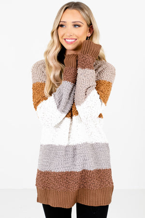 Women's Brown Round Neckline Boutique Sweater