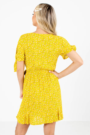 Women's Yellow Faux Wrap Style Boutique Mini Dress