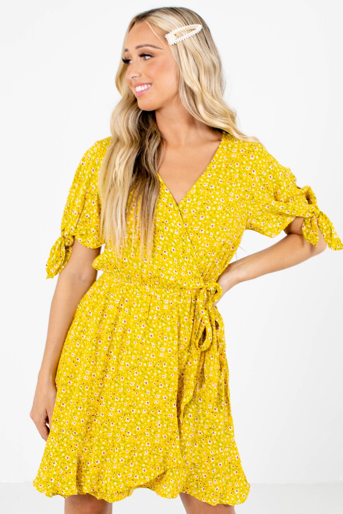 Yellow Multicolored Floral Patterned Boutique Clothing for Women
