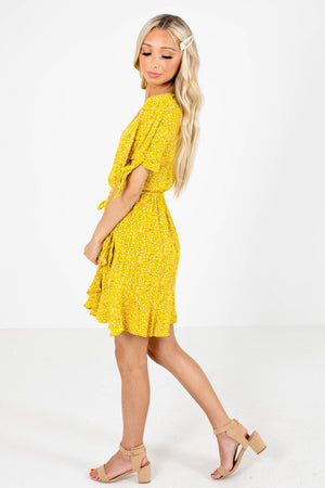 Yellow Self-Tie Sleeve Accented Boutique Mini Dresses for Women