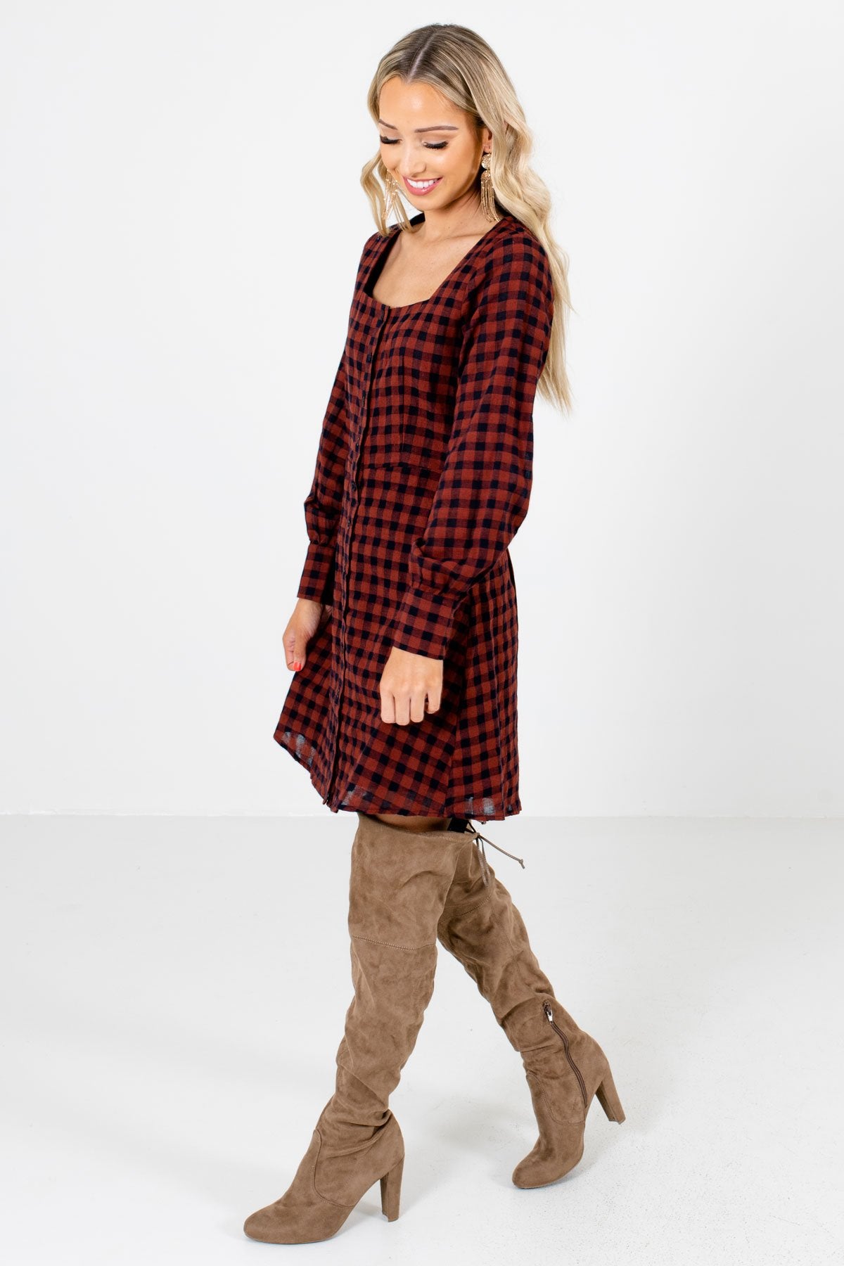 Burgundy shop plaid dress