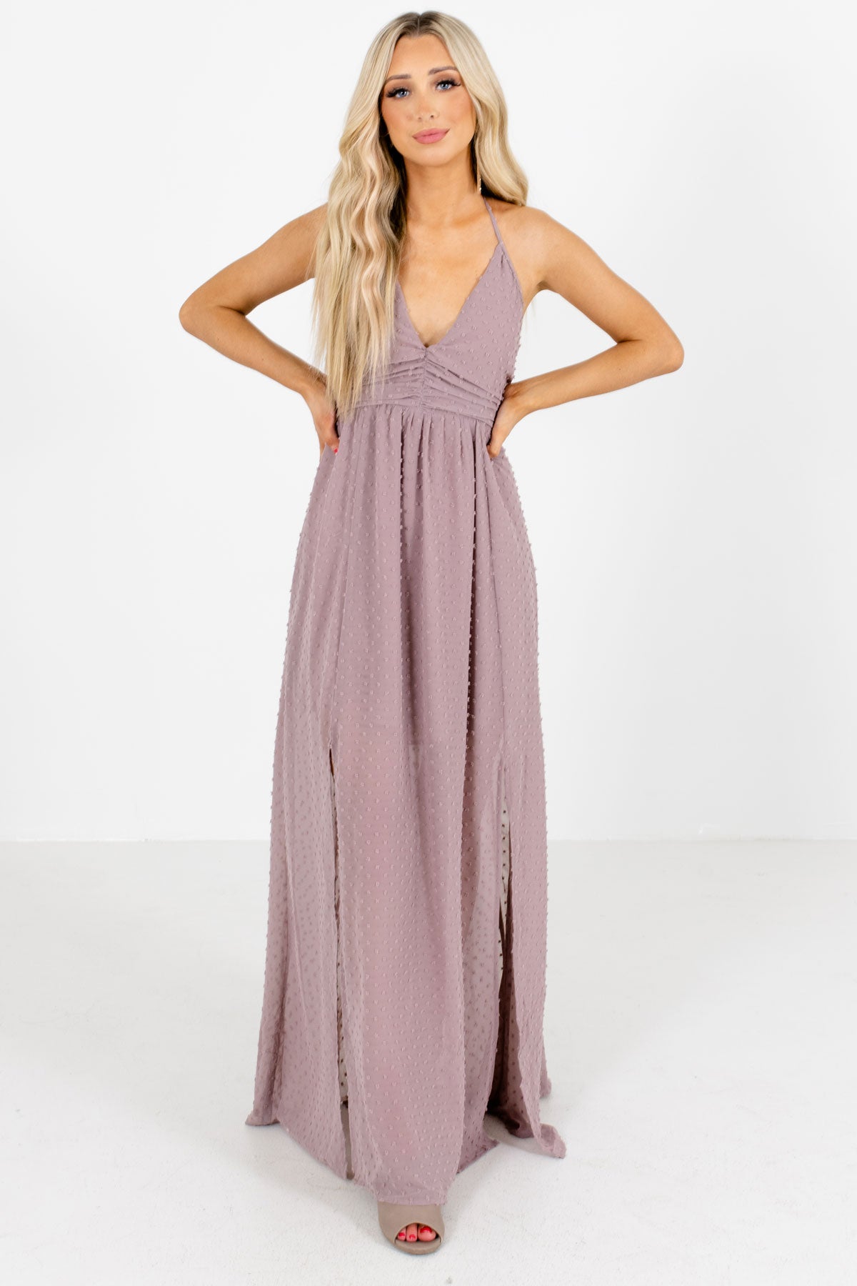 Purple Hem Slit Boutique Maxi Dresses for Women