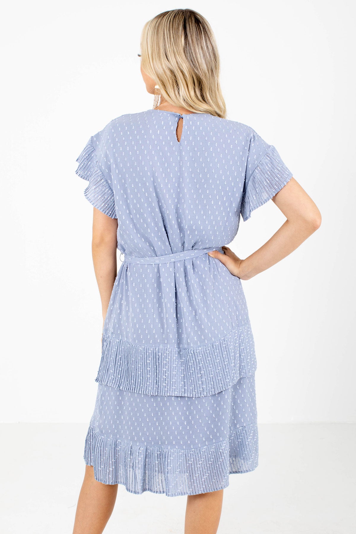 Women's Blue Keyhole Back Boutique Knee-Length Dress