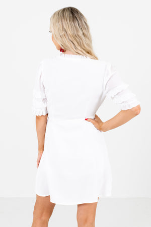 Women's White Ruffle Accented Boutique Mini Dress
